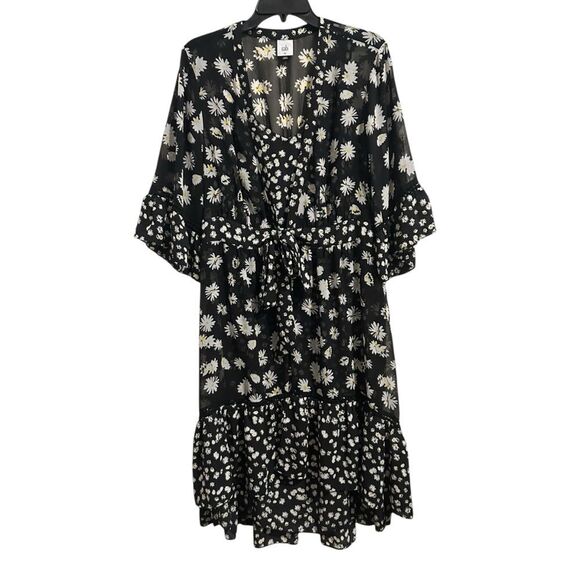 CABI NWT 2 Piece Black/White Daisy Print Ruffle Hem Wrap Dress XL - Picture 2 of 16